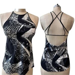 Lululemon Static Mist White Black Flow Y Strappy Racerback Halter Tank Top Sz 4